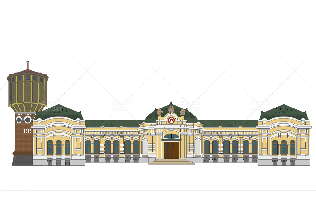 水塔与车站插画